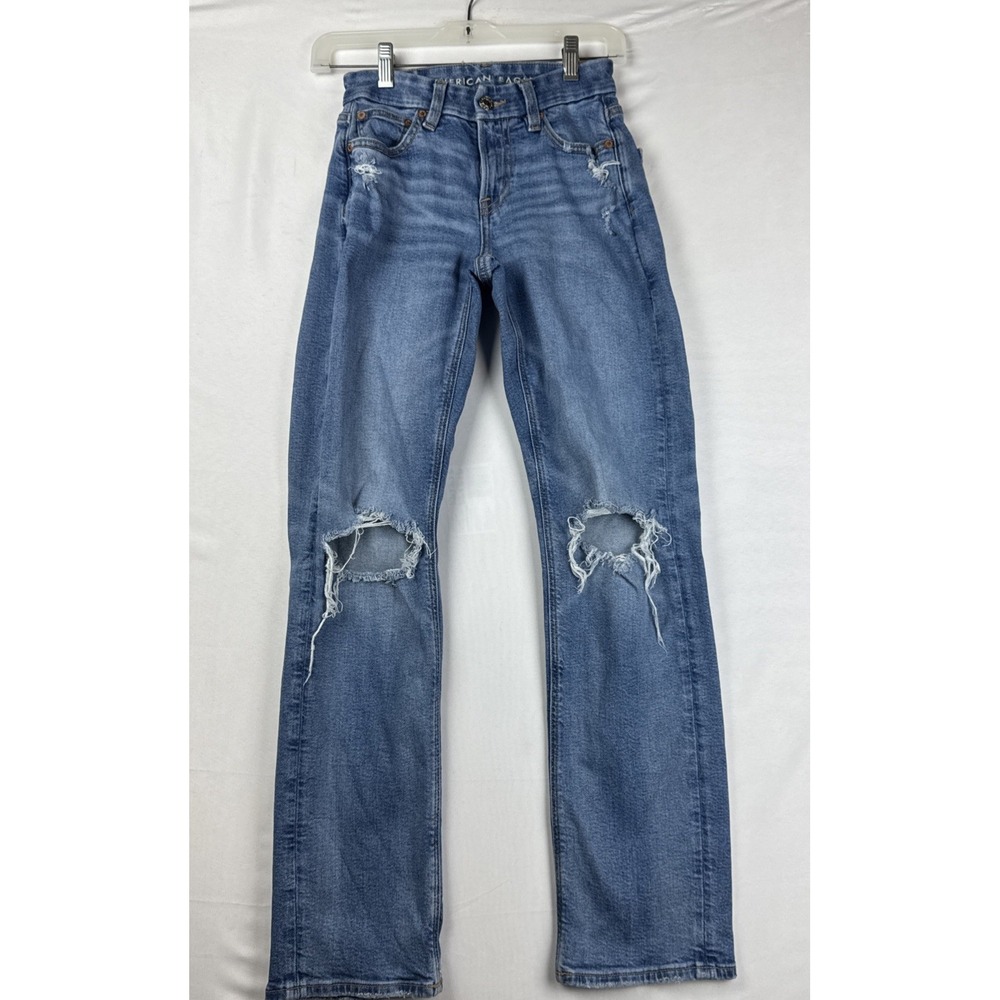 American Eagle Womens 0 24x28 Stretch Distressed Skinny Jeans Blue Denim